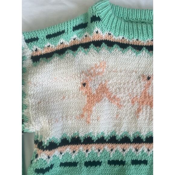 VTG Hand Made Reindeer Print Heavy Wool Knit Sweater - Women's L / Men's S - Picture 2 of 7